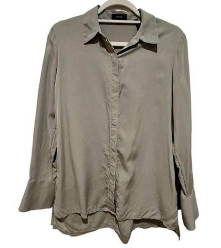 Theory  SAGE GREEN SILK BUTTON DOWN LONG SLEEVE SHIRT TOP S