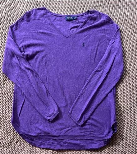 Polo  Ralph Lauren Women's Boyfriend Fit V-Neck Purple Sweater Size L