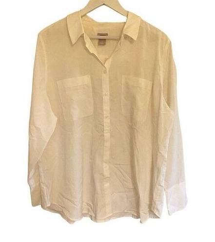 Chico's Chico’s White texture long sleeve button down women’s XL size 16/18 blouse caree