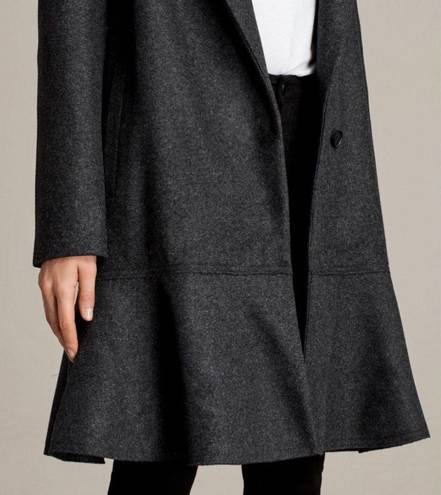 ALLSAINTS NWT  Charcoal Gray Grace Ruffle Wool Coat