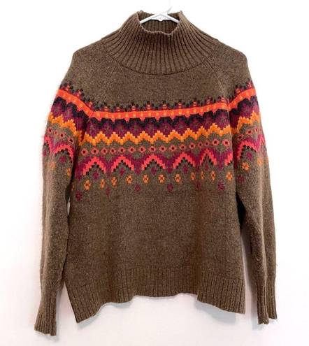 Lou & grey LOU GREY LOFT Fair Isle Sweater Brown Multi Nordic Nylon Wool Turtleneck Medium