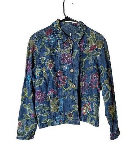 Coldwater Creek  Colorful Floral Embroidered Jean Jacket