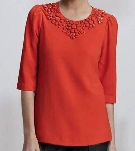 Kate Spade  New York Orange red Jeweled collar short sleeve blouse size 4