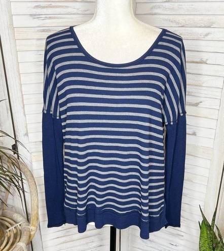 Michael Stars  Women's Striped Thermal Long Sleeve Top Navy Blue Gray One Size