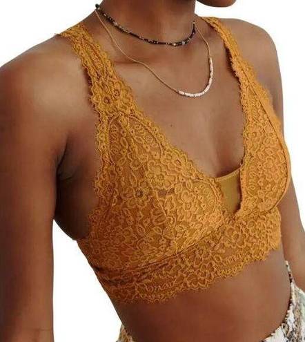 Aerie Large AE Eyelash Gold Lace Padded Plunge Bralette Adjustable Straps