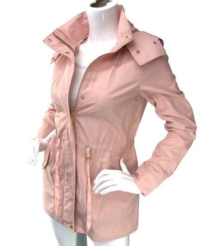 Cole Haan  Womens Size XS Blush Pink Parka Jacket Removable Hood Adjustable Waist