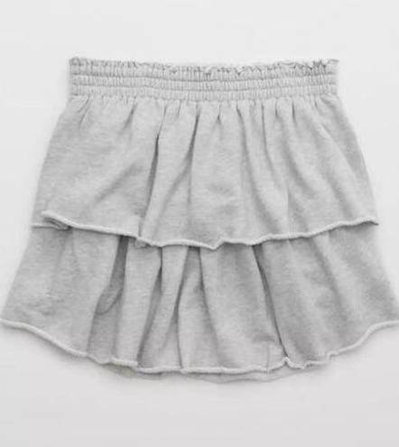 Aerie NWT  Weekend Ruffle Mini Skirt Sweatshirt Tiered Heathered Grey Size Medium