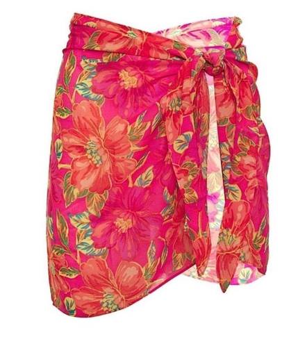 Beach Riot Revolve  Melanie Sarong Cover Up Hot Pink Floral One Size