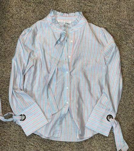 English Factory  Size Small Ruffle Striped Button down Long sleeve Shirt