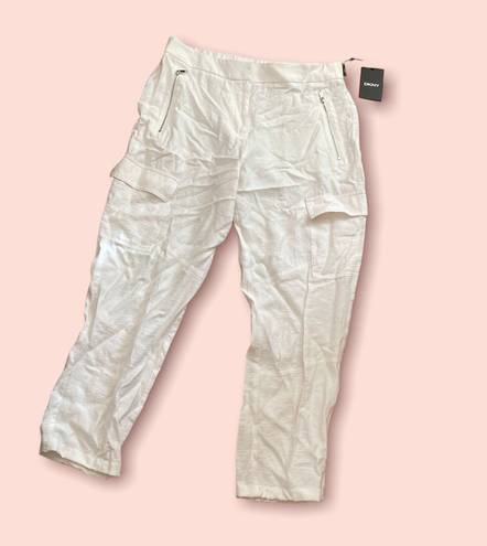 DKNY NWT Womens Cropped Ankle Cargo Pants Joggers in Ivory White