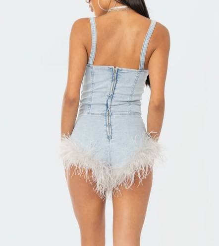 Edikted Fluffy Denim Romper