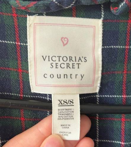 Victoria's Secret Vintage Y2K Victoria’s Secret Country Velvet Cotton Blue Green Red Plaid Robe