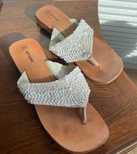 Beach Club Cream Sequin Sandals