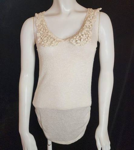 The Moon Olivia Cream Knit Top with Floral Lace Collar (S)