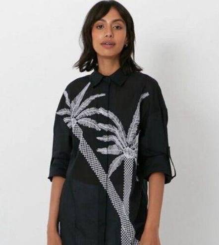 Badgley Mischka  Small Tunic Dress White Black Palm Tree Embroidered NEW NWT