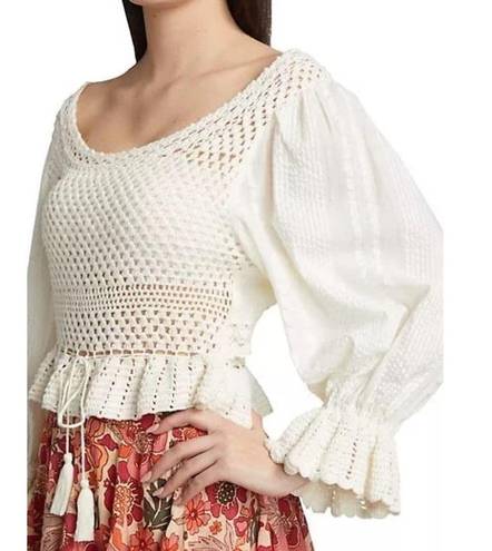 Free People NWT  - Megan Crochet Knit Ivory Top XS Boho Peasant Festival Blouse