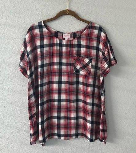 Isabel Maternity  Red Plaid Short Sleeve Top