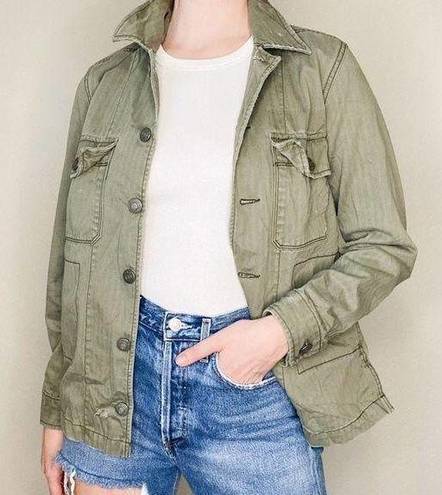 American Eagle  Outfitters Green Distressed Button Front Utility Jacket