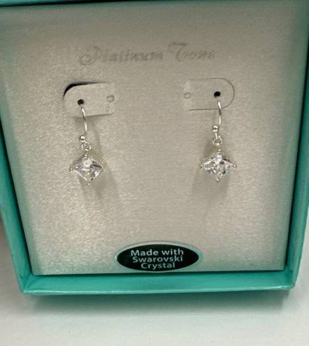 Swavorski Swarovski Pierced Square Cut Rhinestone Drop Earrings NIB