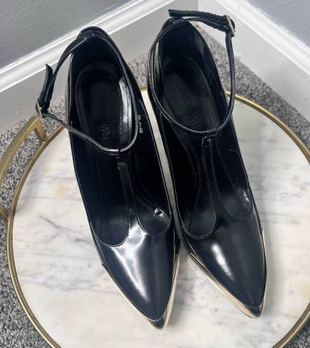 Jason Wu Sz 9.5B  Black & Metallic T Strap Pumps