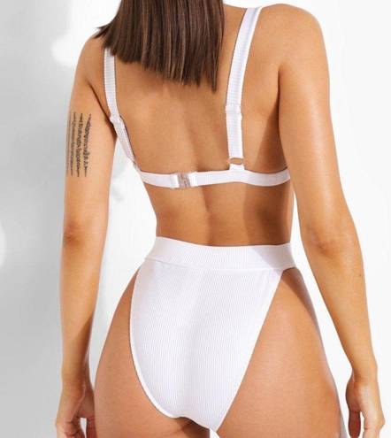 Boohoo  Bride Plunge Bikini Crop Top & Tanga Bikini Brief in White