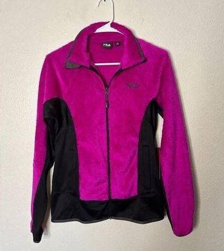 FILA  Women Small Pink Athletic Jacket Teddy Athleisure Workout Sport Sweatshirt