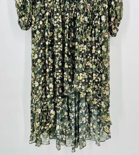 Rococo  Sand Black & Multicolor Floral Print High-Low Maxi Dress Gold Pinstripe S