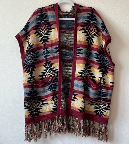 American Eagle  Aztec Western Fringe Oversized Hooded Poncho Cardigan Size XS-S