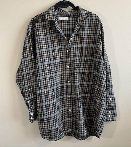 Everlane  Lightweight Flannel Oversized Shirt Black Brown Plaid 12