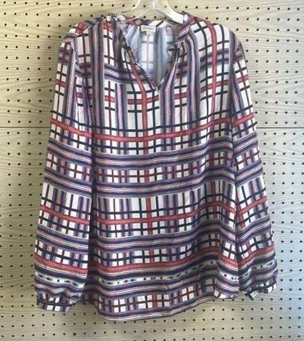 Daniel Cremieux Cremieux red and blue plaid semi sheer long sleeve tunic blouse office career