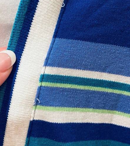 Jantzen Retro 80s Varsity Striped Top Vneck Blue Green White S Relax Fit