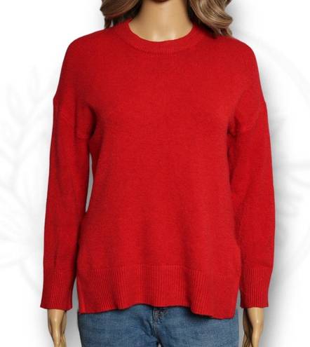 T Tahari  Crewneck Split Hem Pullover Sweater Red Long Sleeves Size M