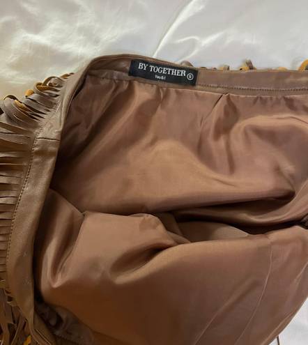 Faux Leather Fringe Tiered Cowboy Miniskirt Brown