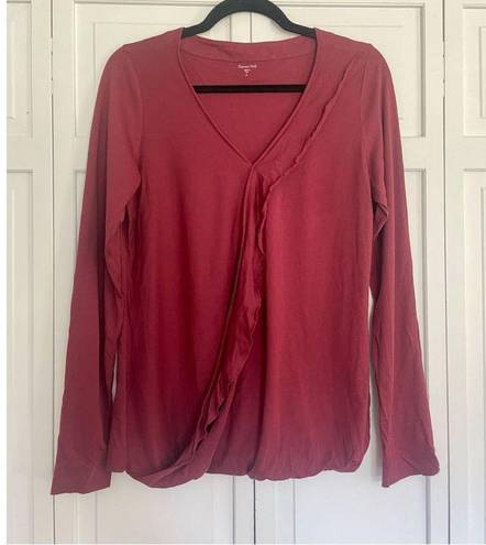 Garnet Hill  cotton wine collared ruffle blouse large