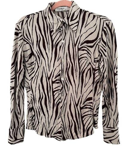 Equipment  Zebra Print Button Down Silk Shirt In Brown And Cream Medium