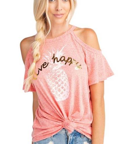 143 Story  By Line Up Coral Marled Pineapple Graphic Cold Shoulder Tee Size Small