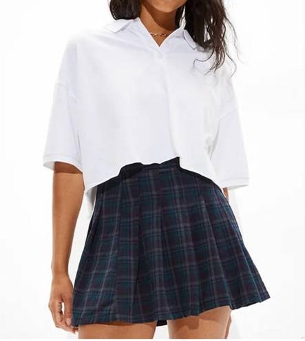 American Eagle  NWT Highest Rise Pleated Plaid Mini Skirt Blue Green Tartan 10