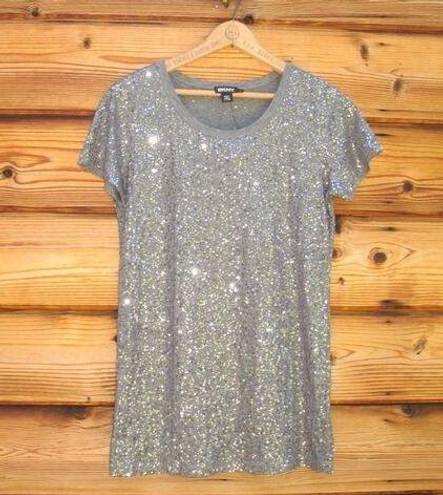 DKNY NWT  Silver Sequin T Shirt Top