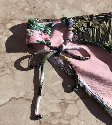 The Bikini Lab Pink and Green Tropical Print  Strappy Swim Bottoms