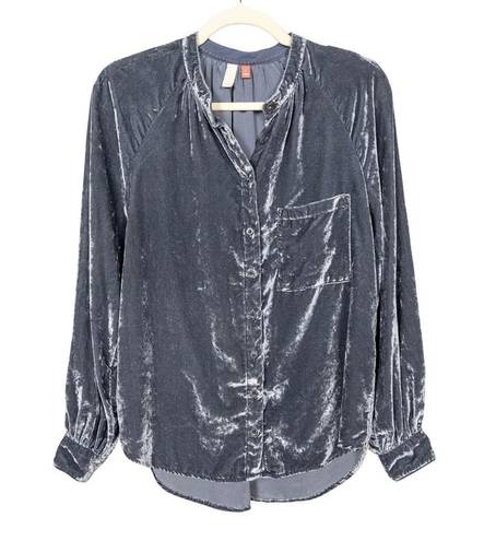 Pilcro  Anthropologie Grey Crushed Velvet Femme Button Down Shirt Women's Small