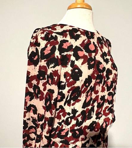 Parker  Pink Black Red Longsleeve Safari Leopard Print Drop Waist Dress Size S