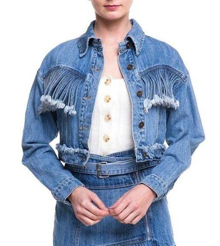 Wild Honey  blue denim fringe jacket