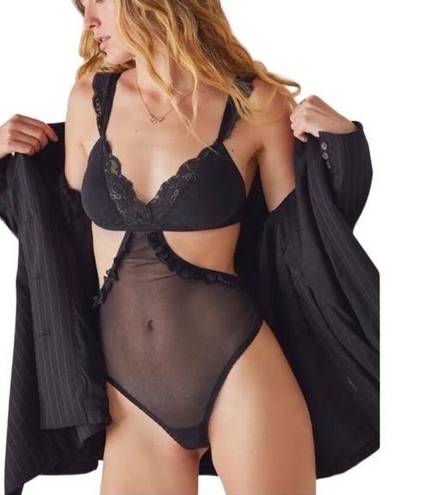 We Are HAH  Key To Ur Heart Sheer Mesh Bodysuit Cut Out Side In Noir/Black XS NWT