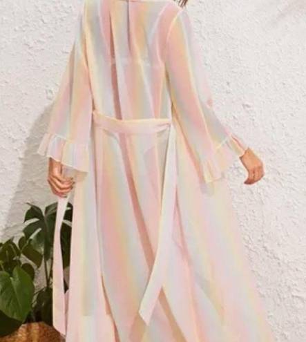 🌸 RAINBOW ROBE DUSTER CARDIGAN KIMONO SHEER PASTEL FESTIVAL MAXI LONG COVER Size undefined