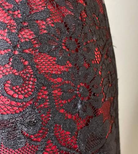 Chelsea & Violet Black Lace Over Red Short Sleeve High Low Dress Size Small