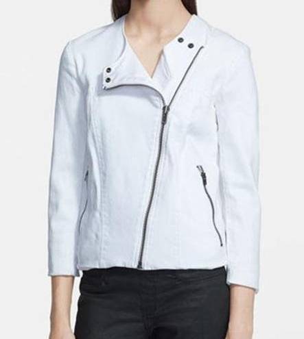 Helmut Lang  3/4 Sleeve Asymmetrical Zip Denim Moto Jacket White Women's Small