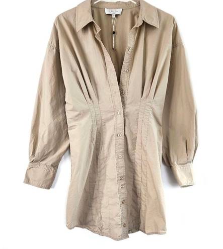 L'Academie L’Academie The Ismene Mini Shirt Dress‎ Long Sleeve Collared Khaki Tan Sz Large