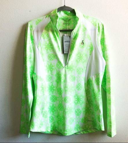 Cutter and Buck Annika  Windbreaker Atmosphere Neon Green & White Half Zip Sz M NWT