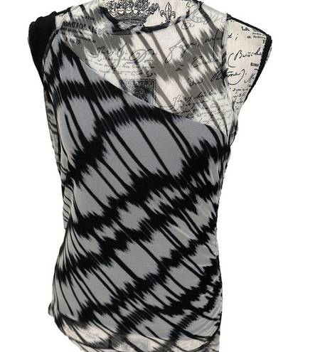 DKNY  Black White Sleeveless Mesh Overlay Top Women's XS