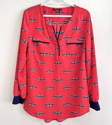 Style & Co  Red Vermillion Dragonfly Lightweight Blouse ~ Size Medium